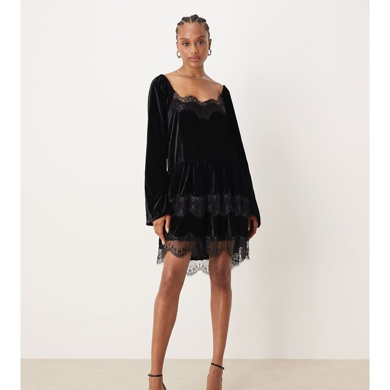 ASOS Tall ASOS DESIGN Tall long sleeve sweetheart neckline velvet mini 115514960