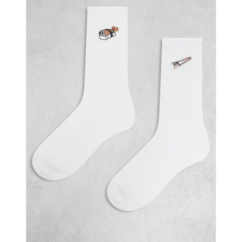 ASOS DESIGN 2 pack socks with sushi embroidery in white 110468844