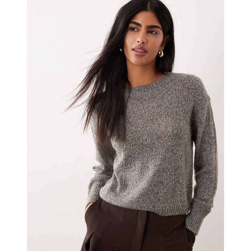 Mango wool mix crew neck jumper in brown and blue 110468861
