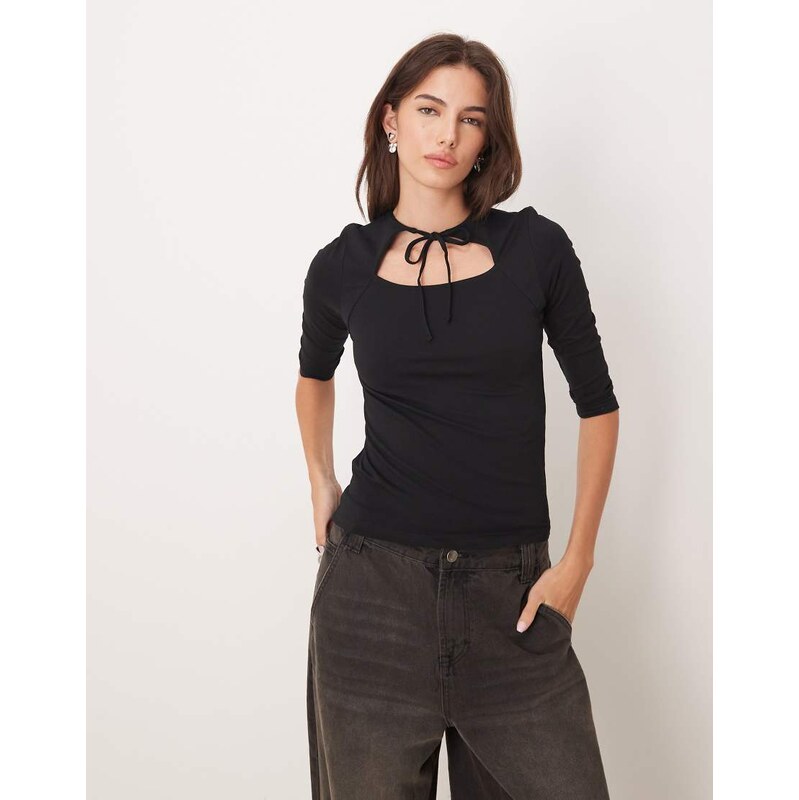 JJXX open front detail top with 3/4 sleeve in black