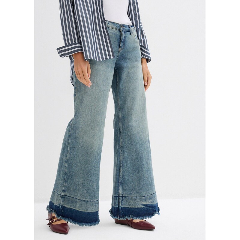 bonprix Džíny Wide Leg, Mid Waist modrá Žena