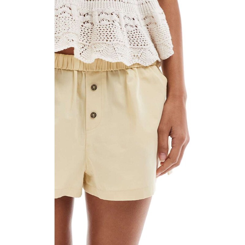 ASOS DESIGN folded waistband shorts in camel-Neutral