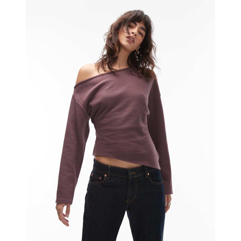 ASOS DESIGN Supersoft off shoulder corset waist long sleeve top