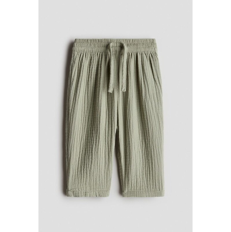 H&M - Bavlněné kalhoty - Khaki Zelená