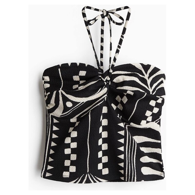 H&M - Short halterneck top - Černá/Vzor