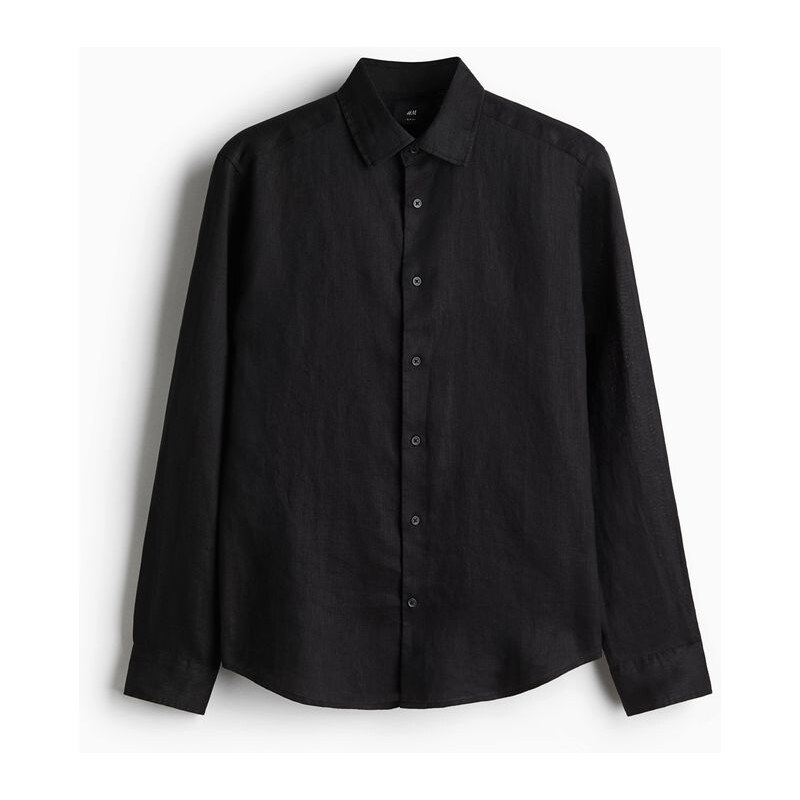 H&M - Lněná košile Slim Fit - Černá