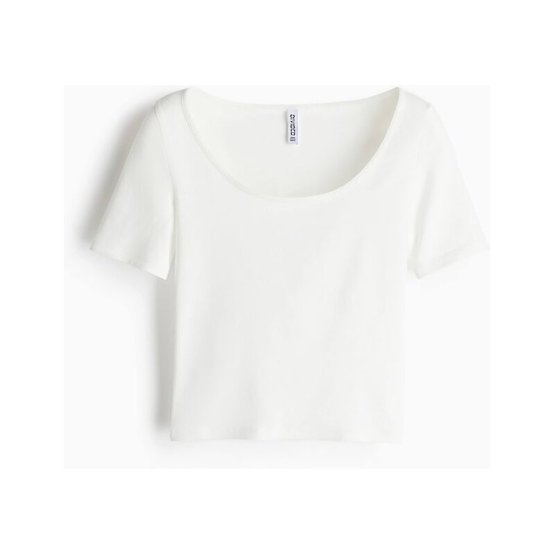 H&M - Cropped tričkos hlubokým kulatým výstřihem - bílá 108140266