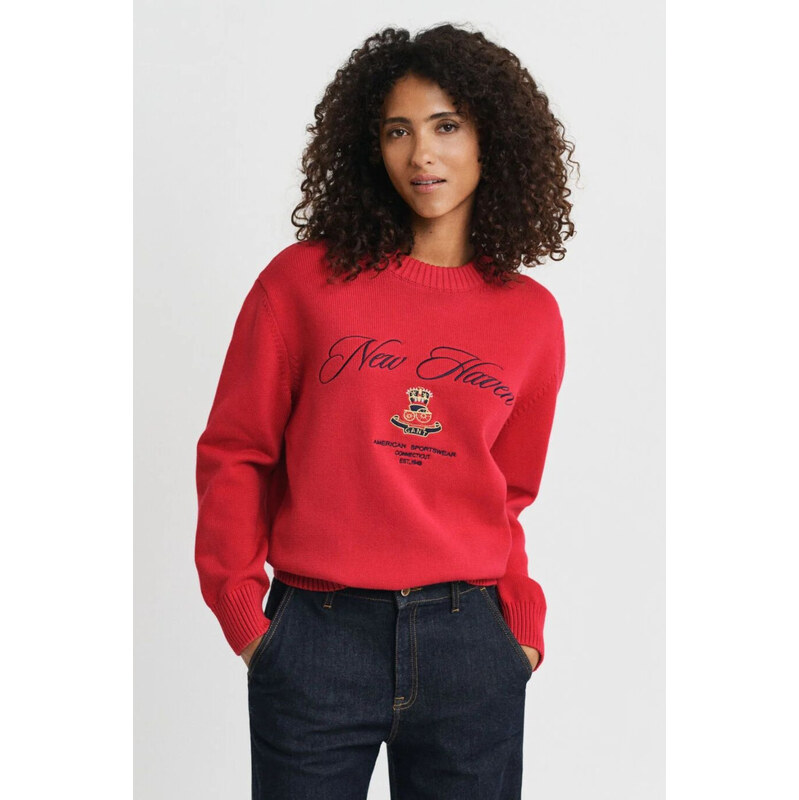 SVETR GANT GRAPHIC COTTON C-NECK RUBY RED 110470973