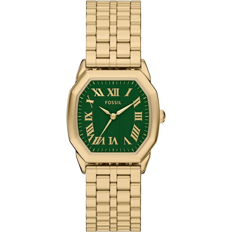 FOSSIL Analogové hodinky HARLOW zlatá / smaragdová 110473029
