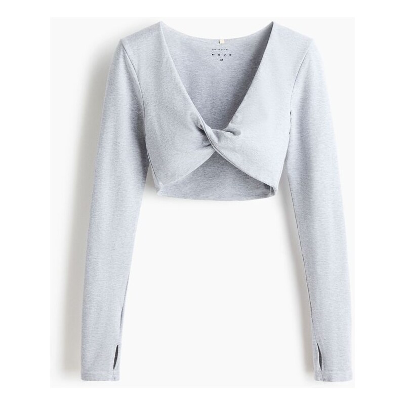 H&M - Stočený sportovní top DryMove - Světle Šedý Melír