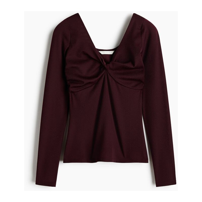 H&M - Třpytivý top se stočeným detailem - Vínová