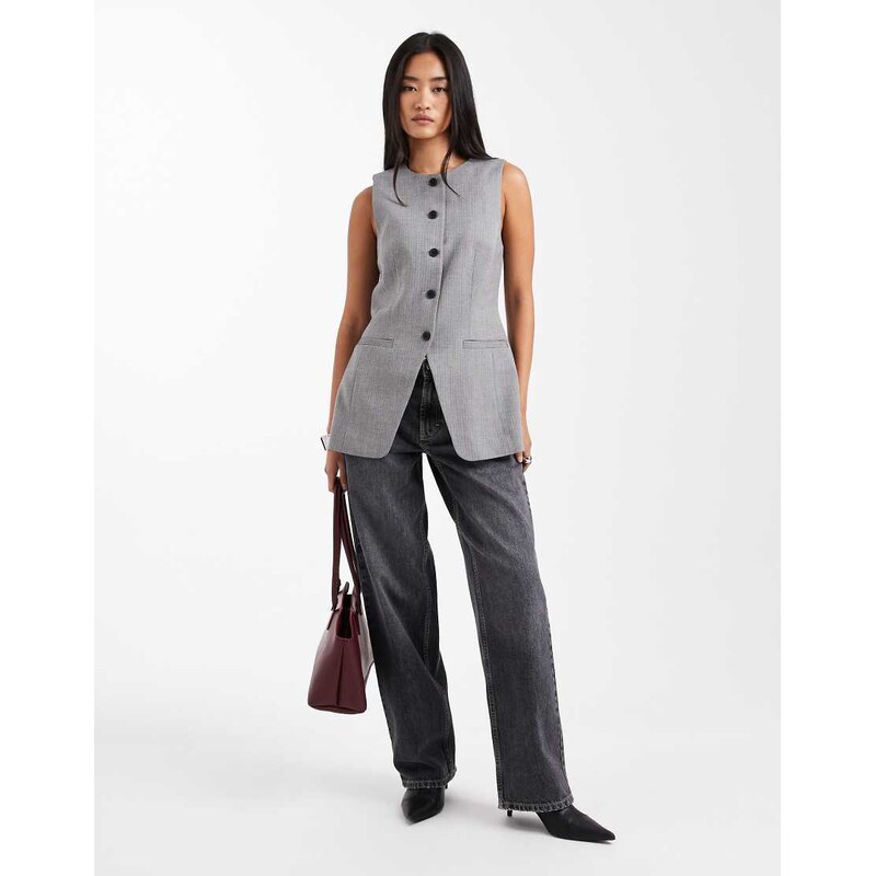 ASOS DESIGN tailored high neck moulded hip waistcoat in mono