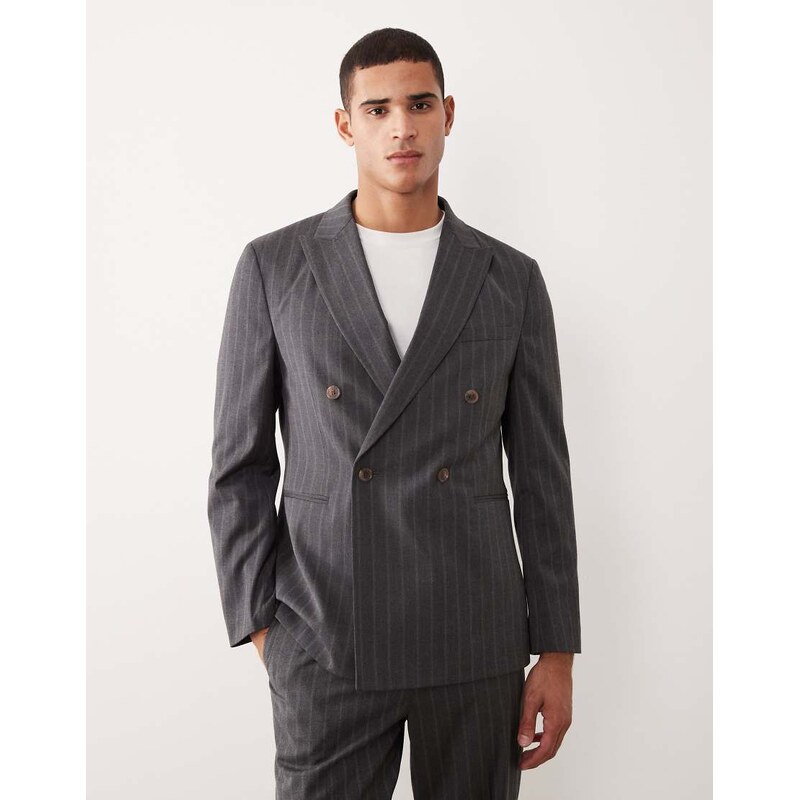 ASOS DESIGN pinstripe relaxed suit jacket in charcoal-Grey