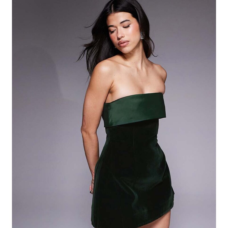 Murci exclusive satin trim velvet mini dress in emerald green