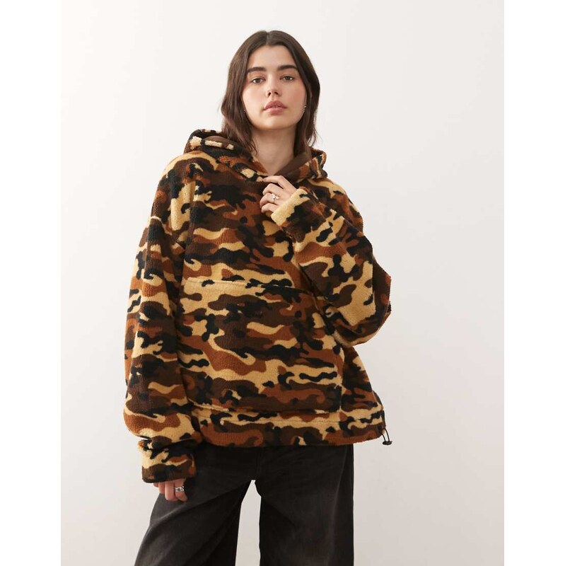 COLLUSION camo borg hoodie-Green 110476901