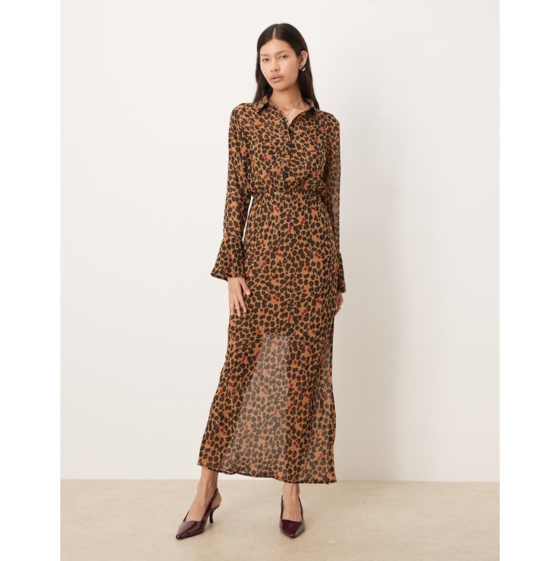 Never Fully Dressed mia midaxi shirt dress in cherry leopard