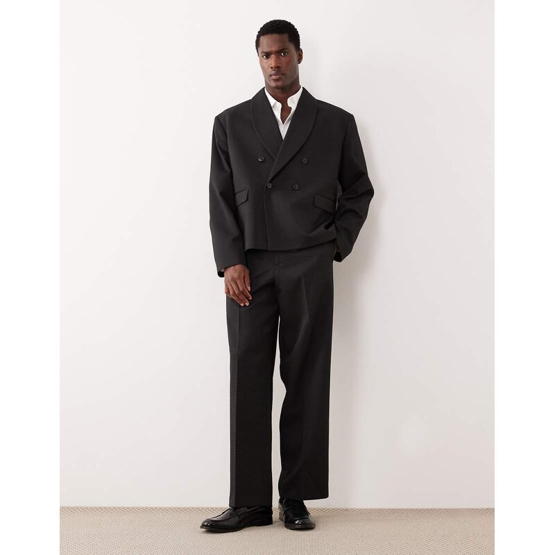 ASOS DESIGN wide suit trousers in black jacquard