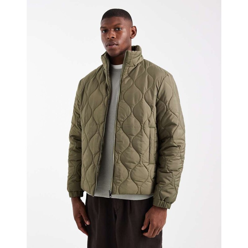 New Look quilted puffer jacket in light khaki-Green