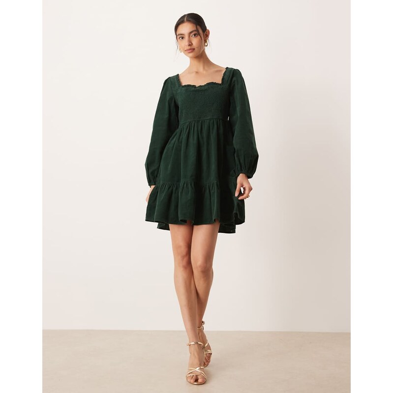 Nobodys Child Elsa cord balloon sleeve tiered mini dress in