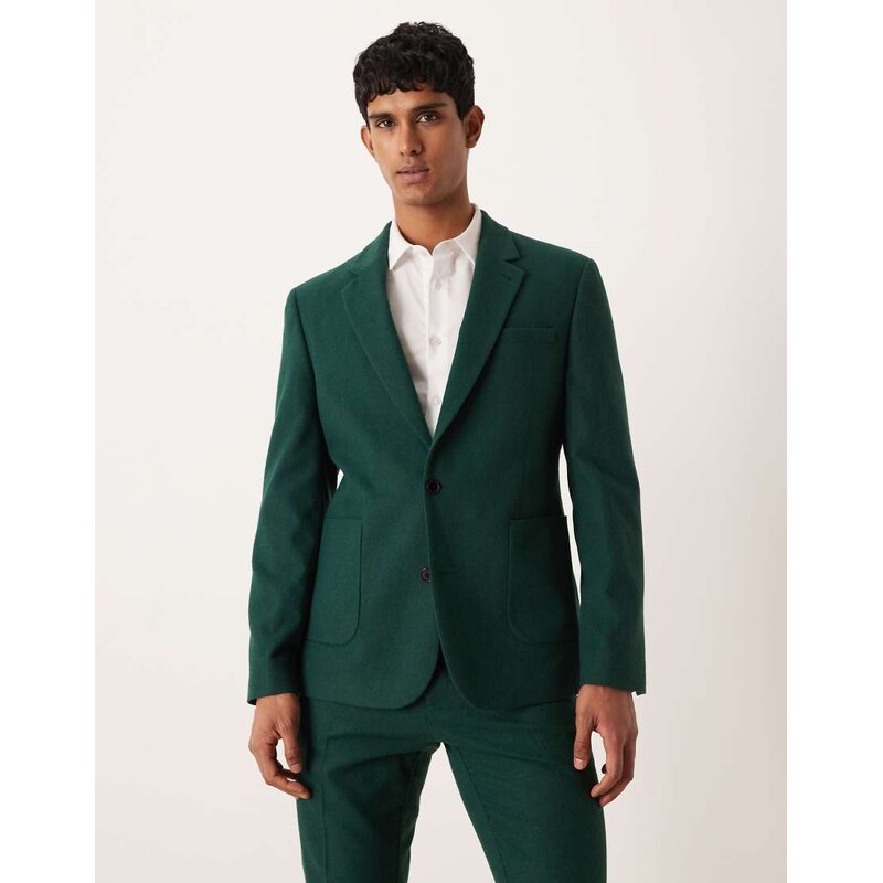 ASOS DESIGN wool slim suit jacket in dark green