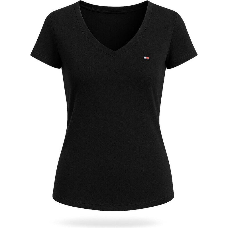 Tommy Hilfiger dámské tričko V neck s krátkým rukávem černé
