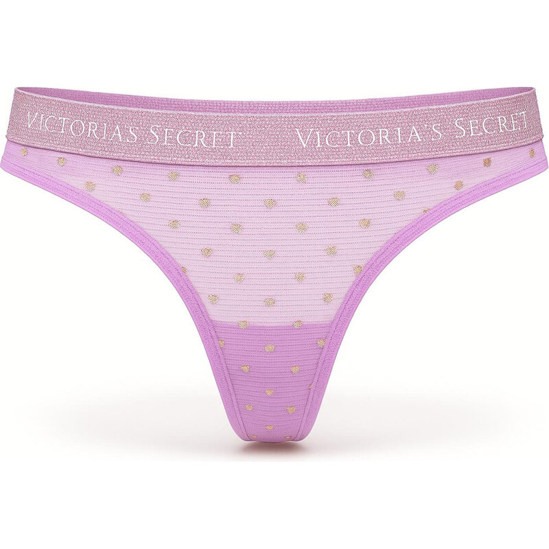 Victorias Secret tanga bavlněné kalhotky Cotton Heartbreaker Orchid 75115814