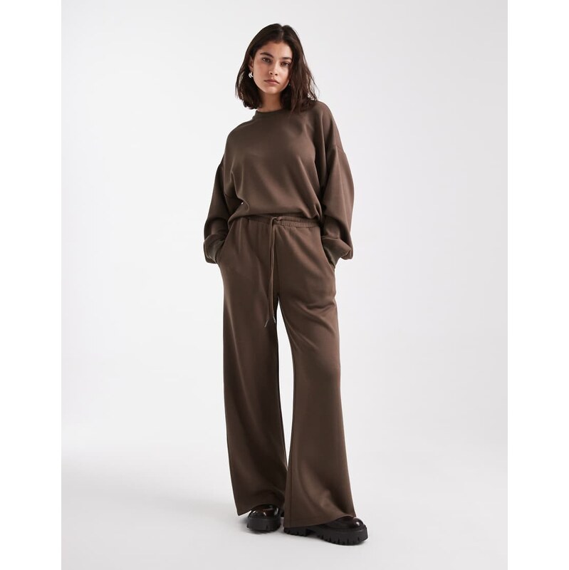 Brave Soul Straight Leg Joggers in Taupe in Scuba-Style Fabric