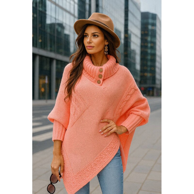 Fashionweek Luxusní pončo svetr s teplým rolákem NOEMI 89365325
