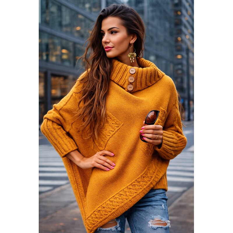 Fashionweek Luxusní pončo svetr s teplým rolákem NOEMI 42225821