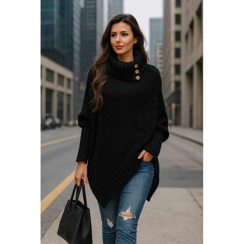 Fashionweek Luxusní pončo svetr s teplým rolákem NOEMI 42225825