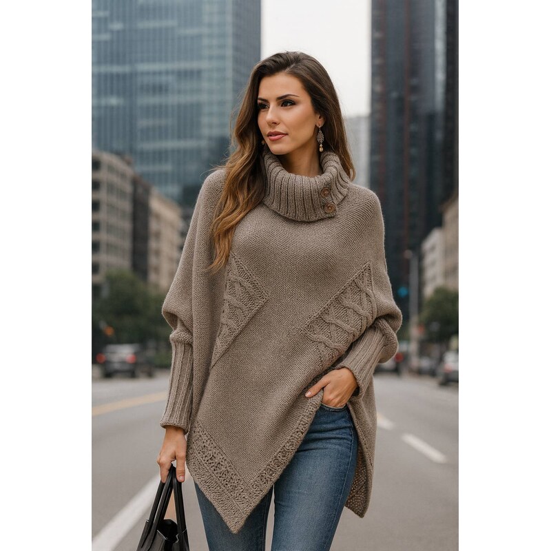 Fashionweek Luxusní pončo svetr s teplým rolákem NOEMI 42225822