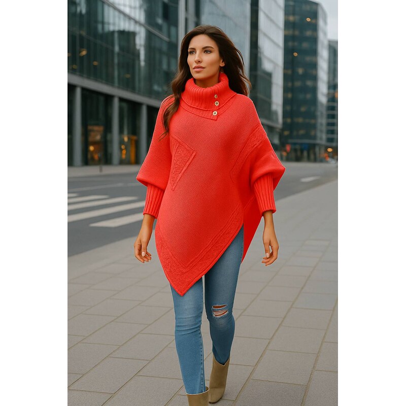 Fashionweek Luxusní pončo svetr s teplým rolákem NOEMI 42225823