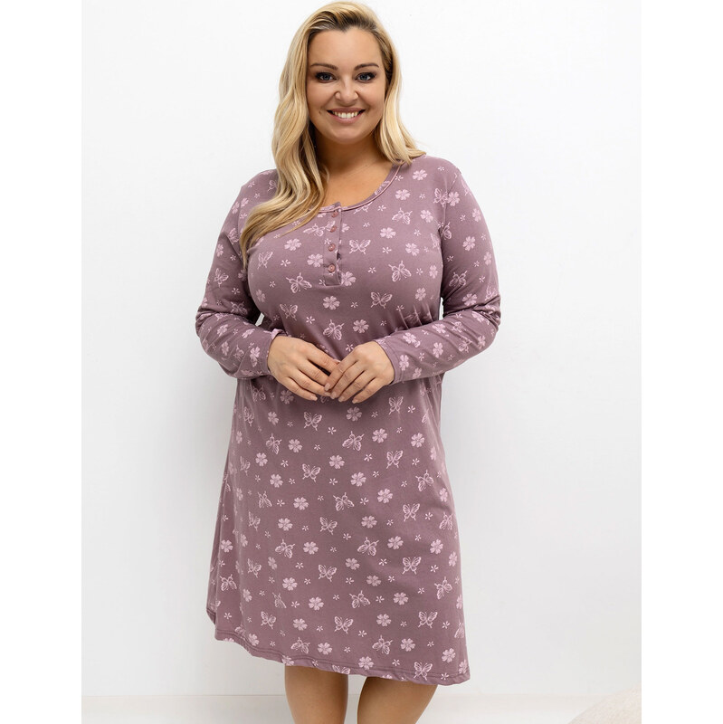 FOREVER PINK Růžová dámská plus size noční košile s potiskem -dark 110525944