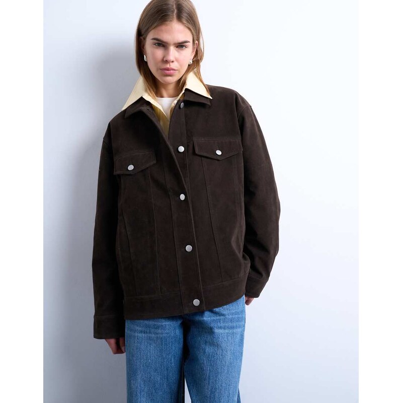 Topshop western suedette jacket in brown