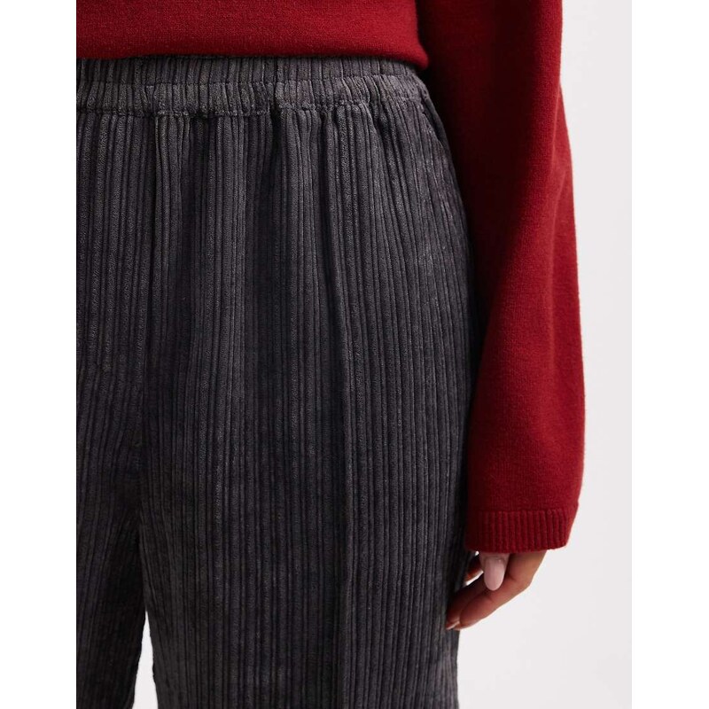 ASOS DESIGN pull on trousers in cord in grey