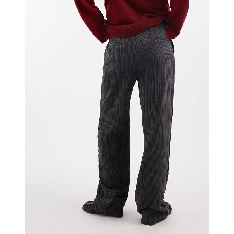 ASOS DESIGN pull on trousers in cord in grey