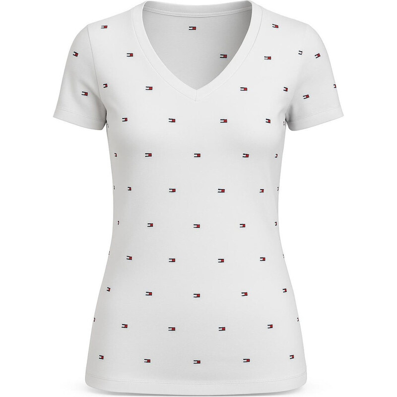 Tommy Hilfiger dámské tričko v-neck Tommy flag bílé VELIKOST XXS