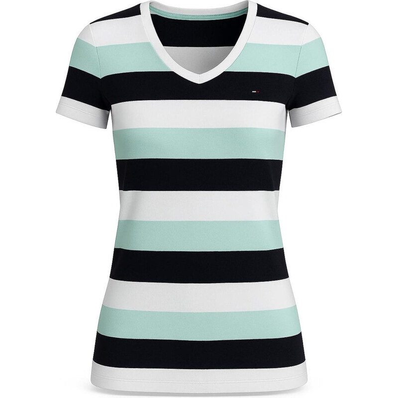 Tommy Hilfiger Dámské Tričko Stripe pruhované s krátkým rukávem