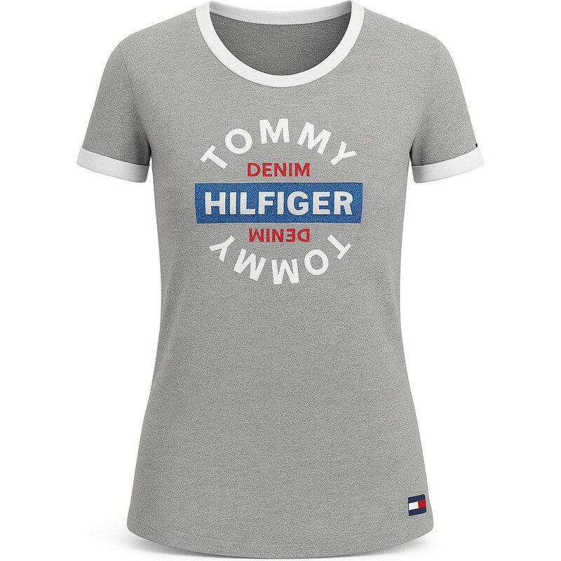 Tommy Hilfiger Dámské Tričko krátký rukáv Iconic Logo šedé VELIKOST 102788564