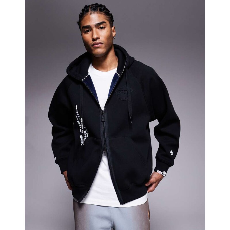 Aape by A Bathing Ape heavyweight zip through hoodie in black 110918641