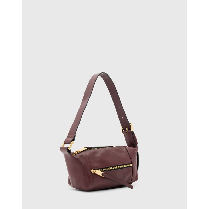 AllSaints Vega mini leather shoulder bag in burgundy-Red 112881621