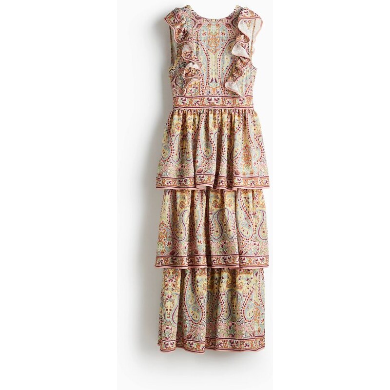 H&M - Šaty lemované volánky - Oranžová/Kašmírový Vzor