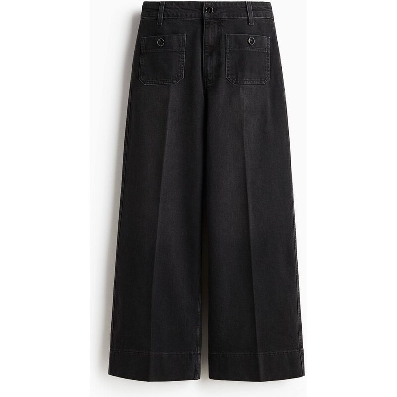 H&M - Wide High Ankle Jeans - Černá