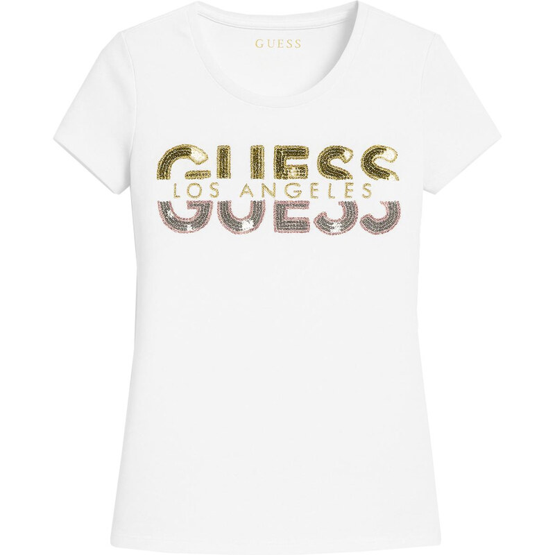 Guess totální doprodej dámské tričko Huger Split Logo Crew bílé 75115827