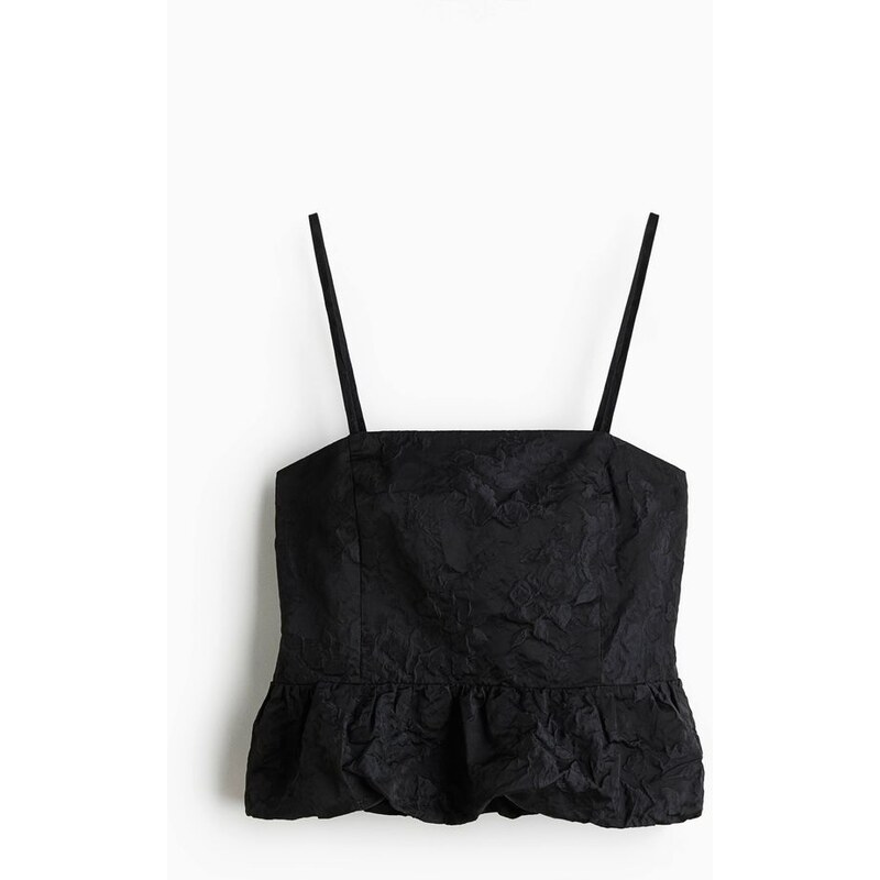H&M - Top na ramínkas bublinovým lemem - Černá