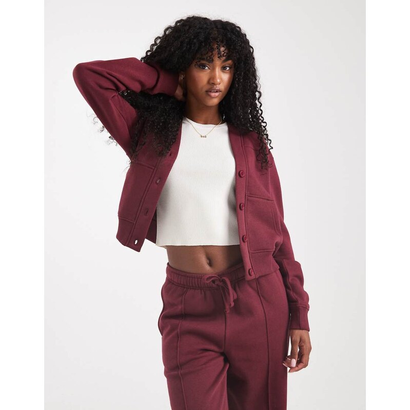 Threadbare co-ord jersey button up cardigan in burgundy-Red 110556037