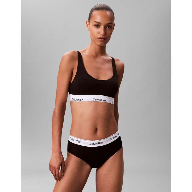 Calvin Klein lightly lined Icon Cotton Modal scoop bralette in black 110556043