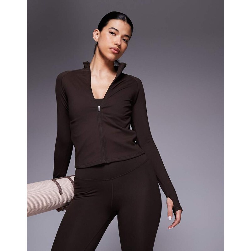 4505 Icon soft touch zip up performance long sleeve top in chocolate 110556065