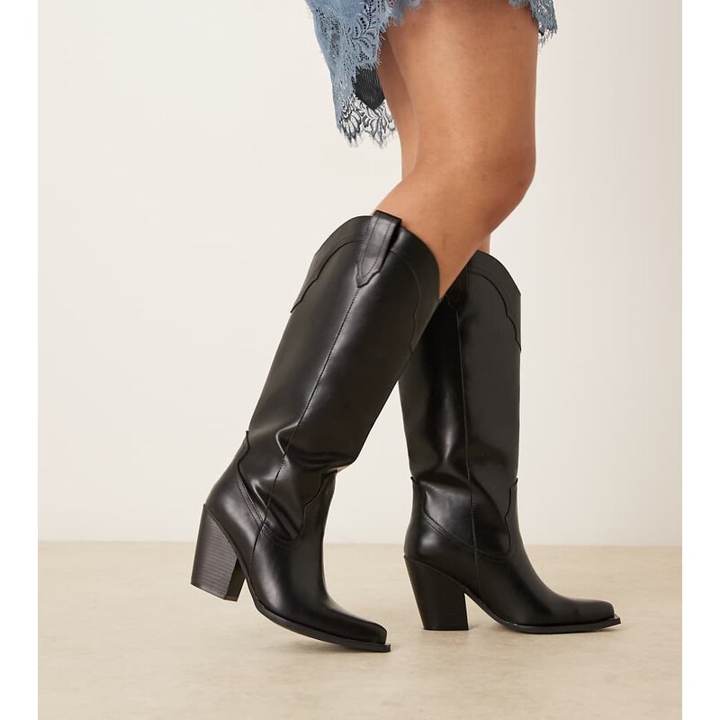ASOS DESIGN Curve Claudette western knee boots in black 110619755