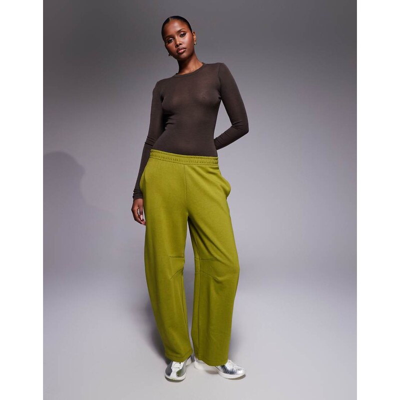 ASOS DESIGN interlock barrel leg jogger in olive green-No colour